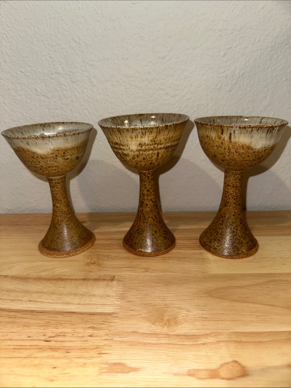 Vintage Mid-Century Studio Pottery Stoneware Wine Goblets / Chalices - Set of 3
